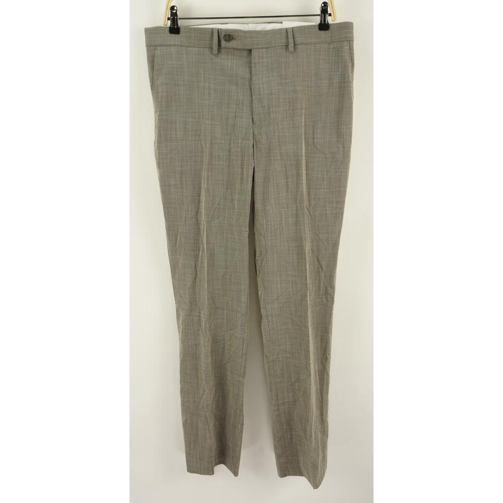 New $135 DKNY‎ Dario Men's 33 x 32 Tan & Beige Textured Woven Flat Dress Pants